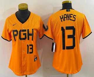 Womens Pittsburgh Pirates #13 KeBryan Hayes Number Yellow 2023 City Connect Stitched Jersey1->mlb womens jerseys->MLB Jersey